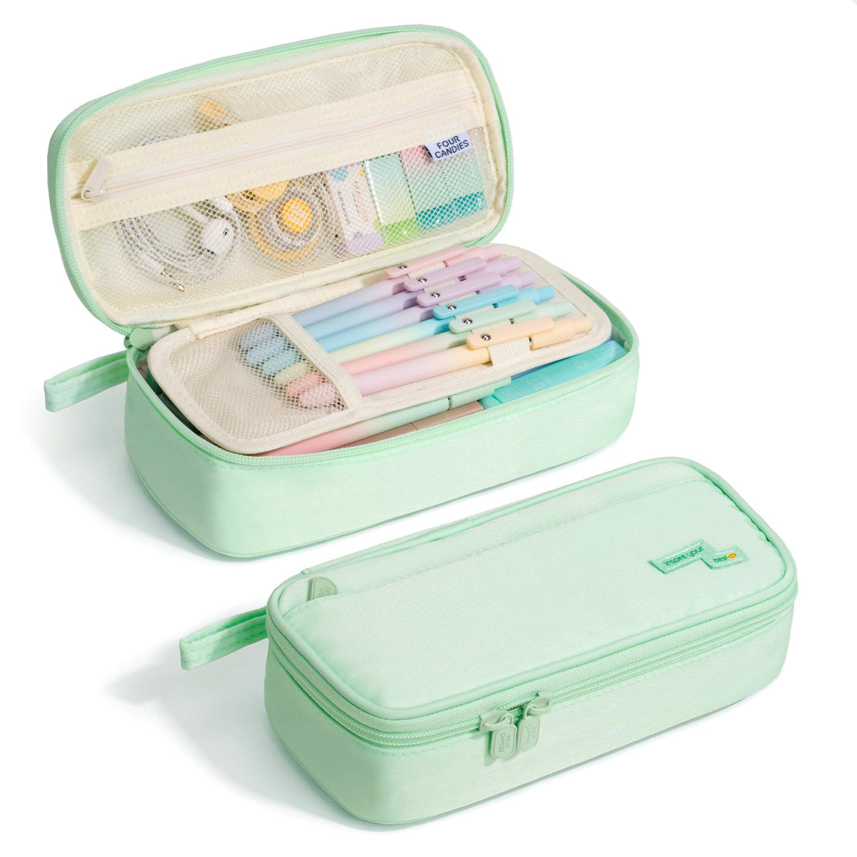 Four Candies Large Pencil Case, 5 Compartments Canvas Pen Organize