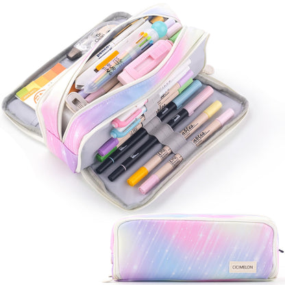 CICIMELON Large Capacity Pencil Case 3 Compartment Pouch Pen Bag for School Teen Girl Boy Men Women (Black)