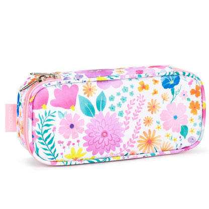 mibasies Girls Pencil Case for Kids, Multi-Slot Pencil Pouch, Pink Blue Rainbow