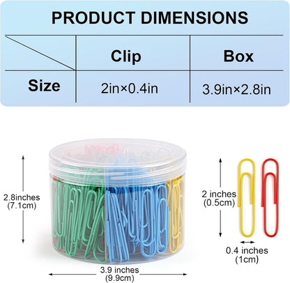 320 Pcs Large Paper Clips, 2 Inch Jumbo Paper Clips, Colorful Coated Paperclips, Heavy Metal Paperclips Office for Teacher Supplies School Supplies
