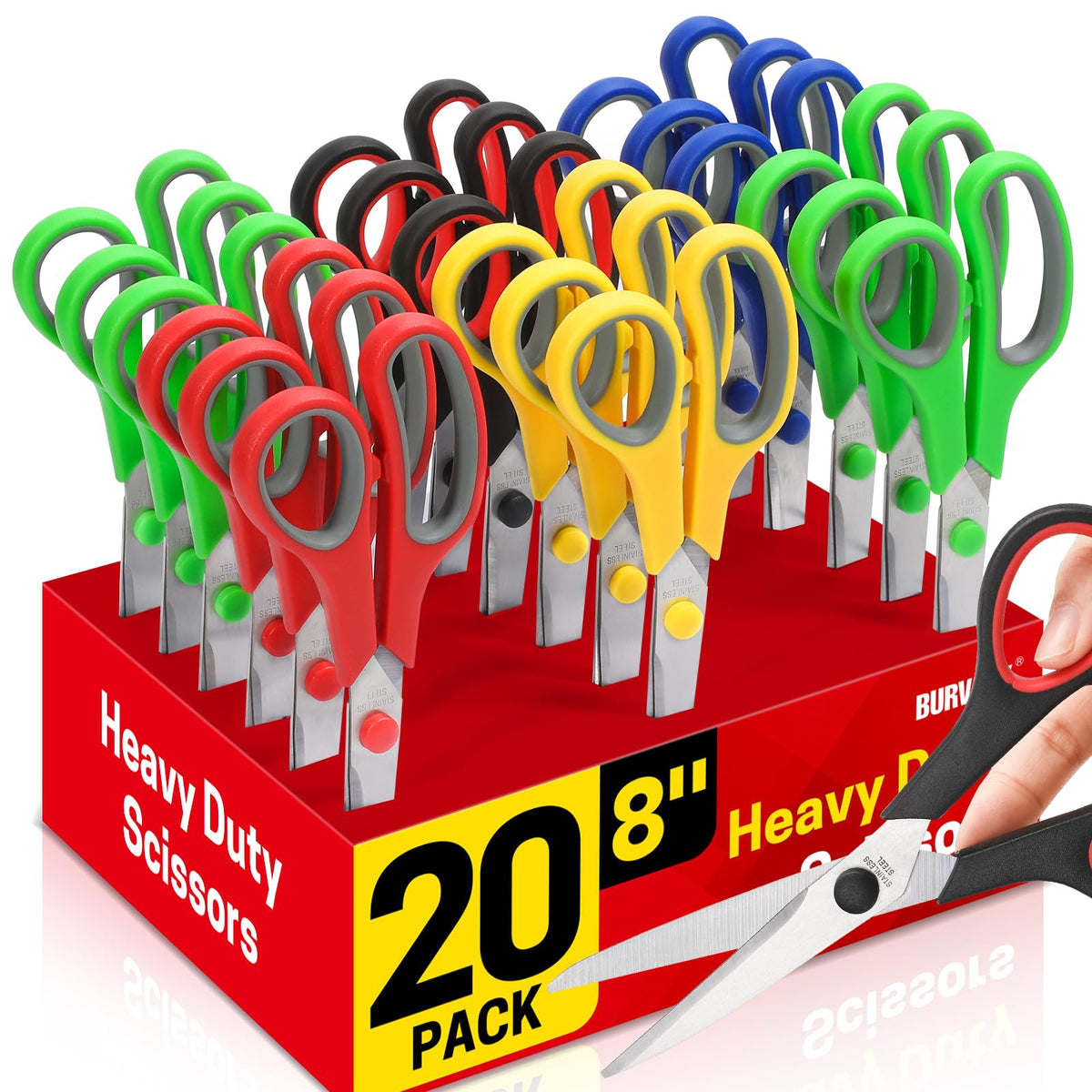 BURVAGY 10 Pack 8" Scissors All Purpose, Heavy Duty Scissors for Office