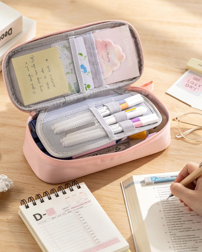 CICIMELON Durable Pencil Case Big Storage Pen Pouch Bag for School Supplies Office College Teen Girls Adults, Pink