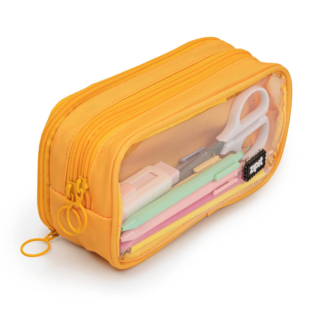 ZIPIT Half & Half Pencil Case, 3-Compartment Aesthetic Zipper Pouch, Grey