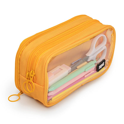 ZIPIT Half & Half Pencil Case, 3-Compartment Aesthetic Zipper Pouch, Grey