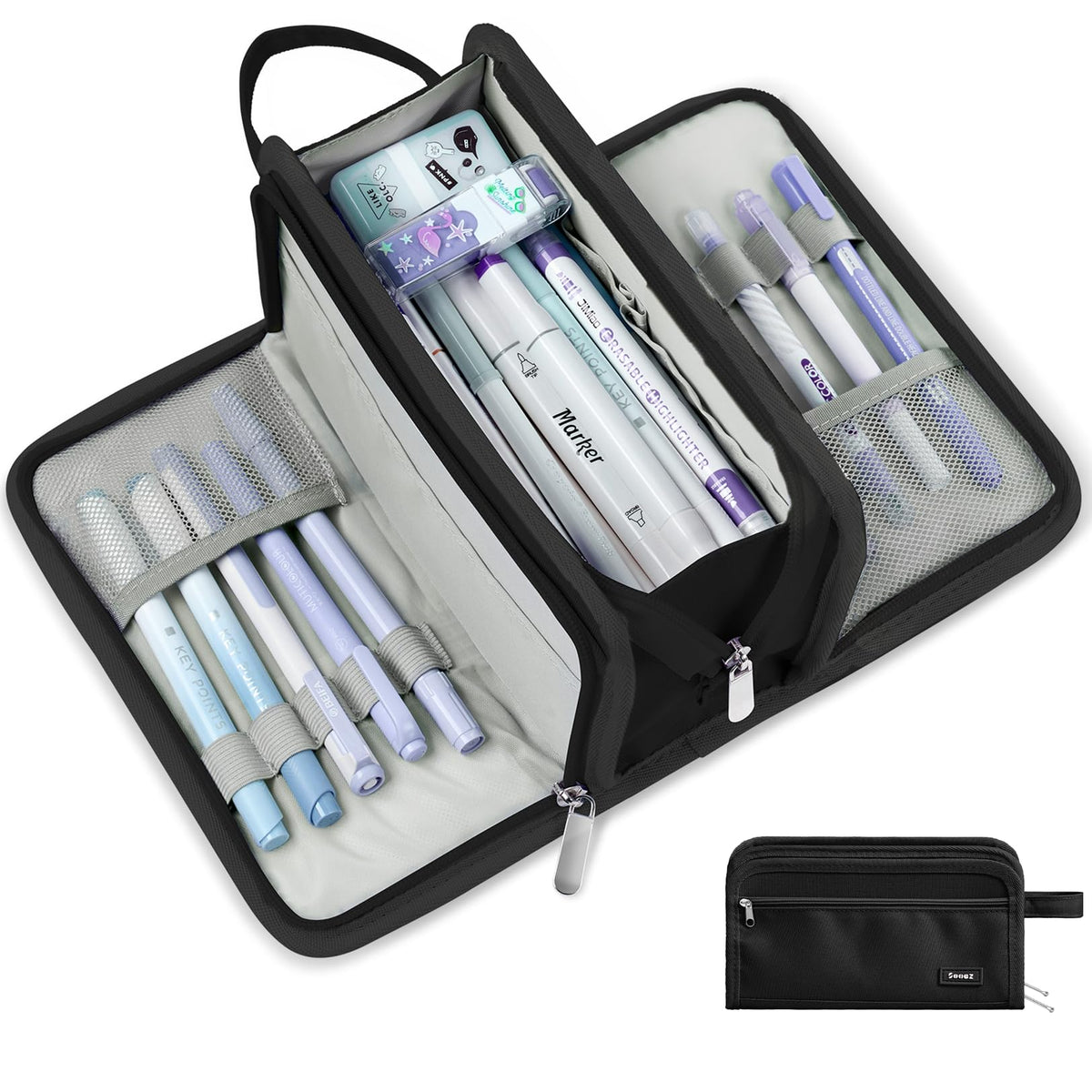 Sooez Big Pencil Case, Pencil Pouch, Pencil Bag, Pencil Box, Purple & Plaid