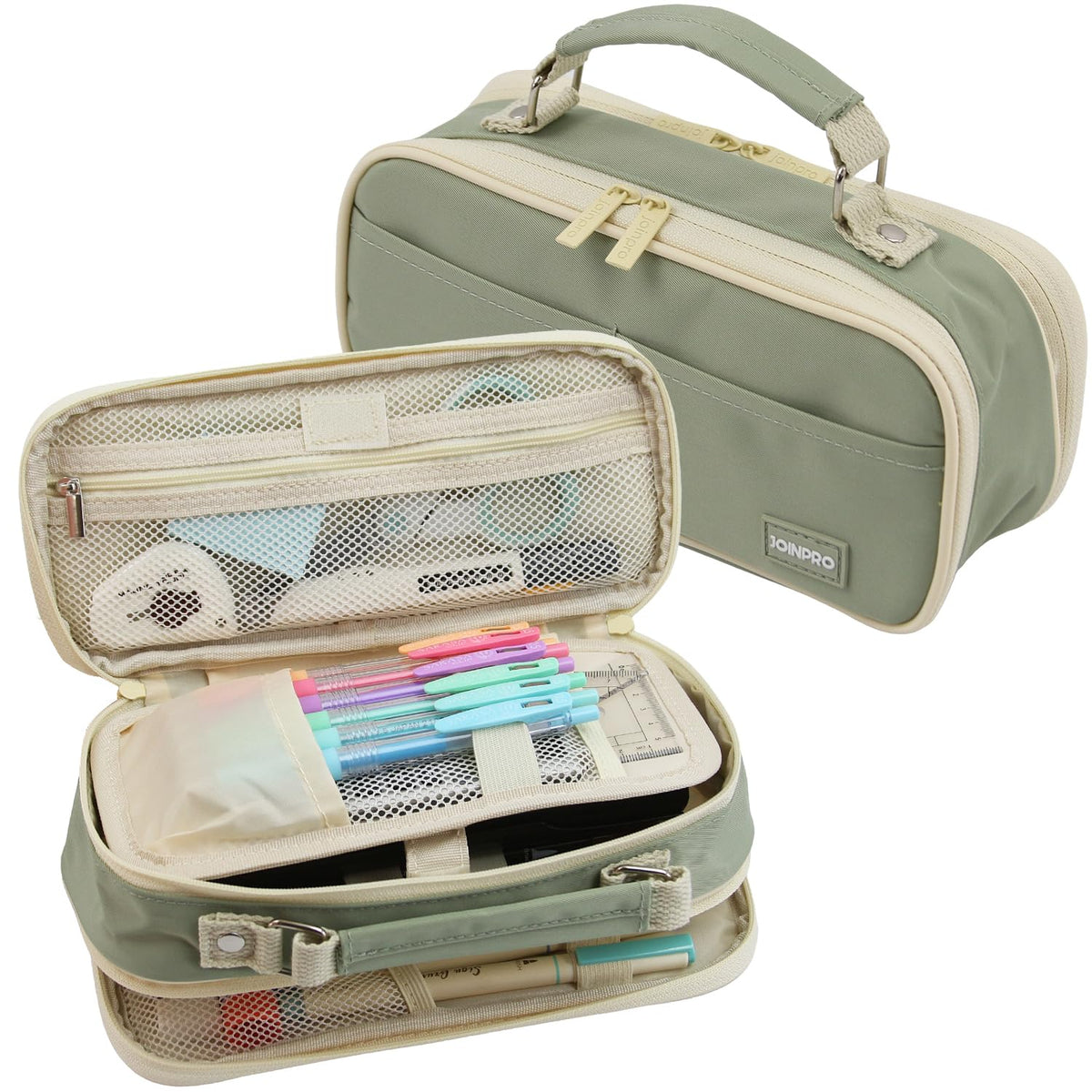 JOINPRO Large Capacity Pencil Case, 4 Compartment Pen Pouch Organizer with Double Zipper, Storage Bag for School, Office, Teen Girl Boy Men Women