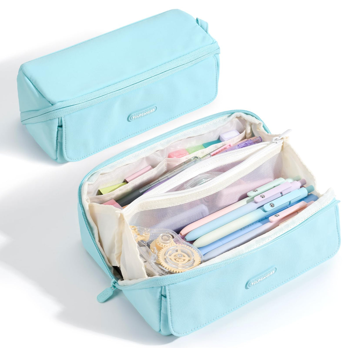 Four Candies Large Pencil Case, 5 Compartments Canvas Pen Organize