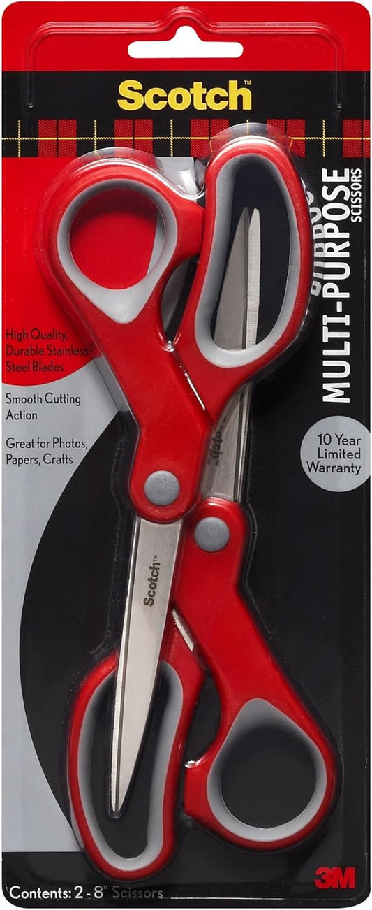 Scotch Multi-Purpose Stainless Steel All-Purpose 2 Pairs of Scissors, 8"