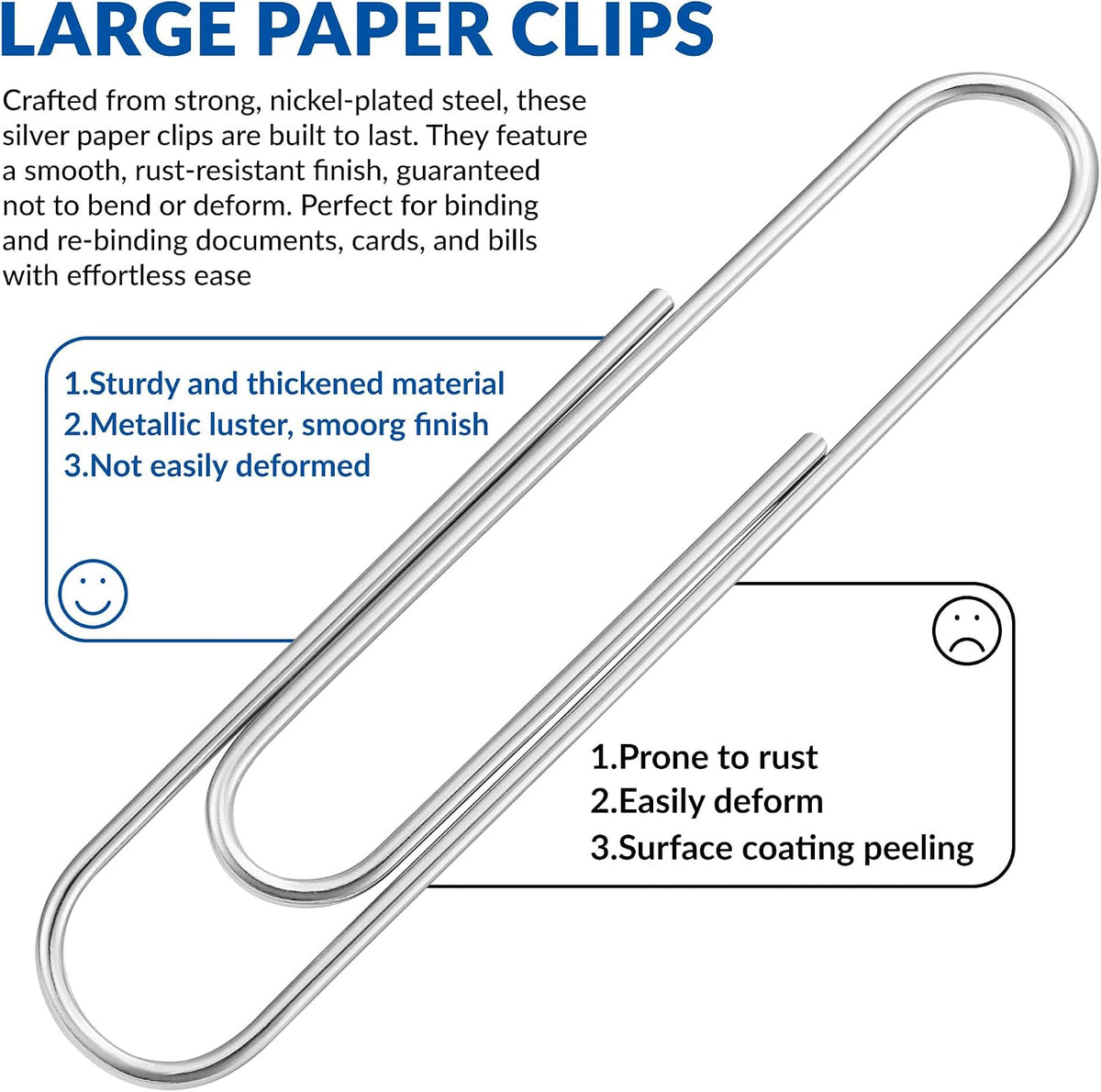 Jumbo Paper Clips, 2 Inch Paper Clip, 200 pcs Large Paperclips