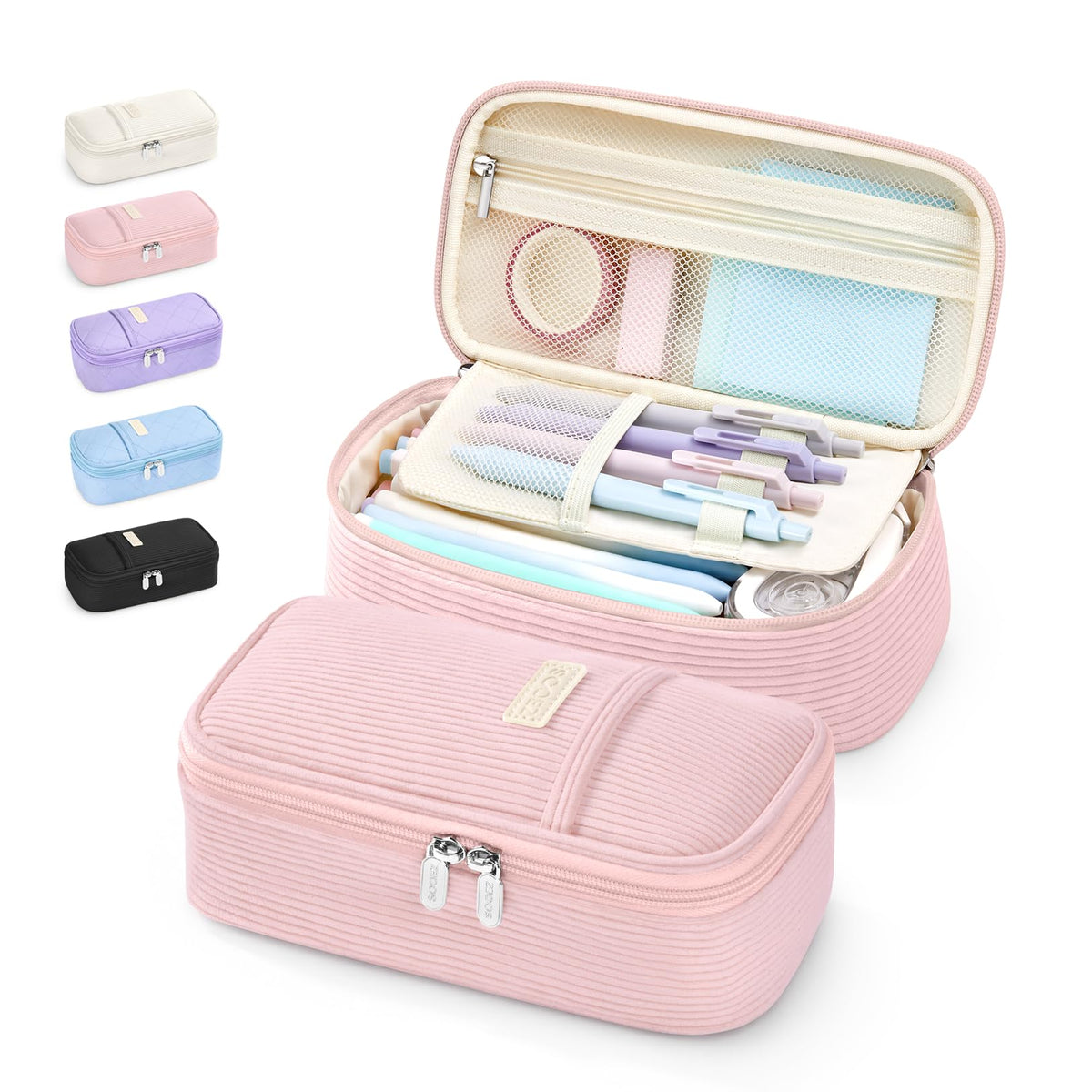 Sooez Cute Pencil Case, Soft Quilted Pencil Pouch, Large Pen Pencil Bag