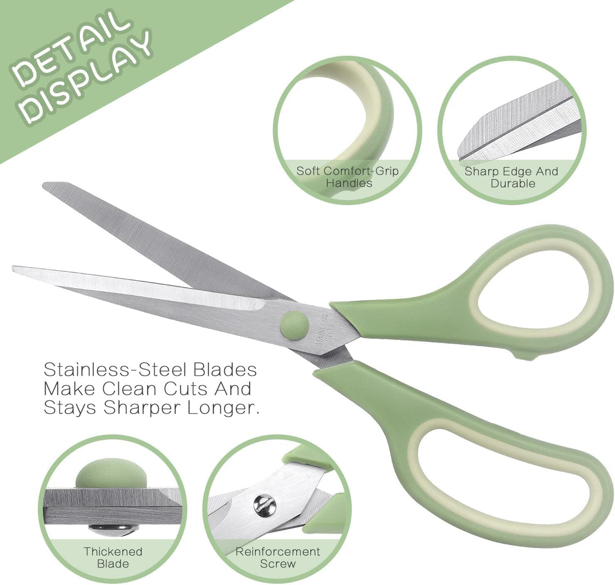 LONGKEY 8.5" Pastel Scissors 3-Pack, Ultra Sharp Stainless Steel