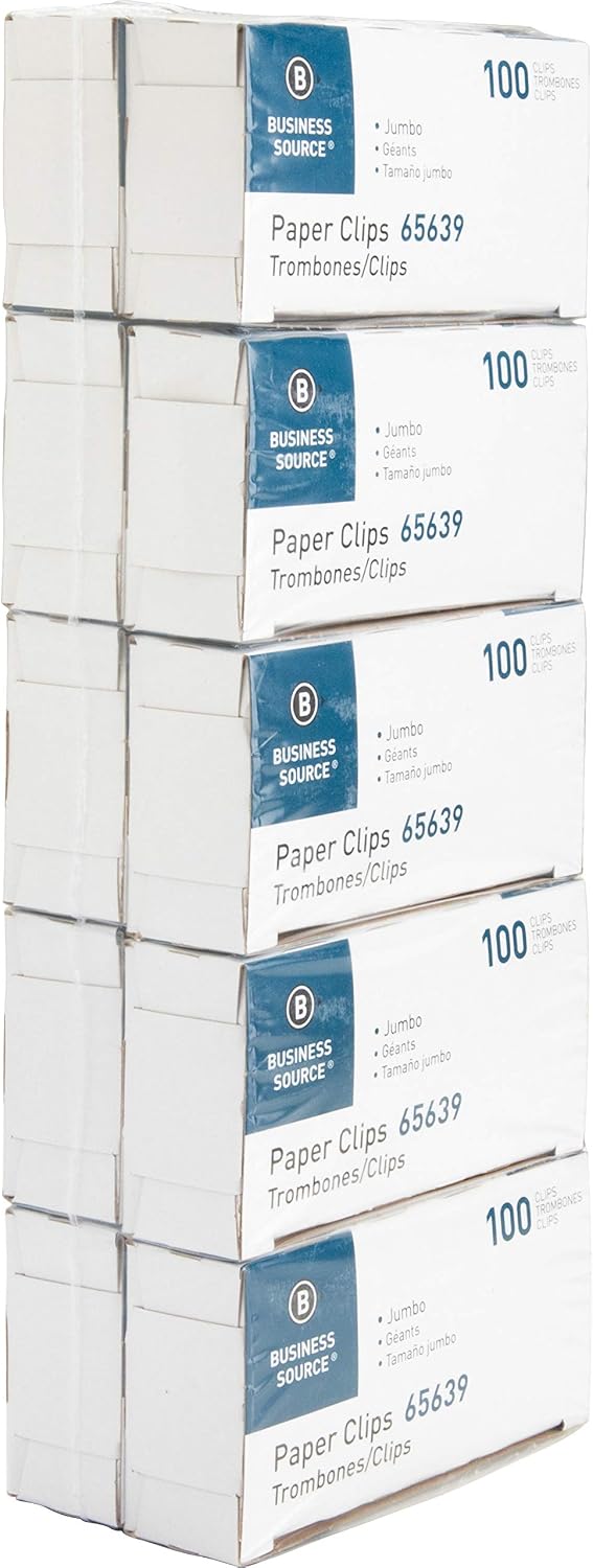 Business Source Jumbo Paper Clips, Steel Wire, 0.041 Gauge, 100 Count, Pack of 10 (1000 Total Paper Clips)