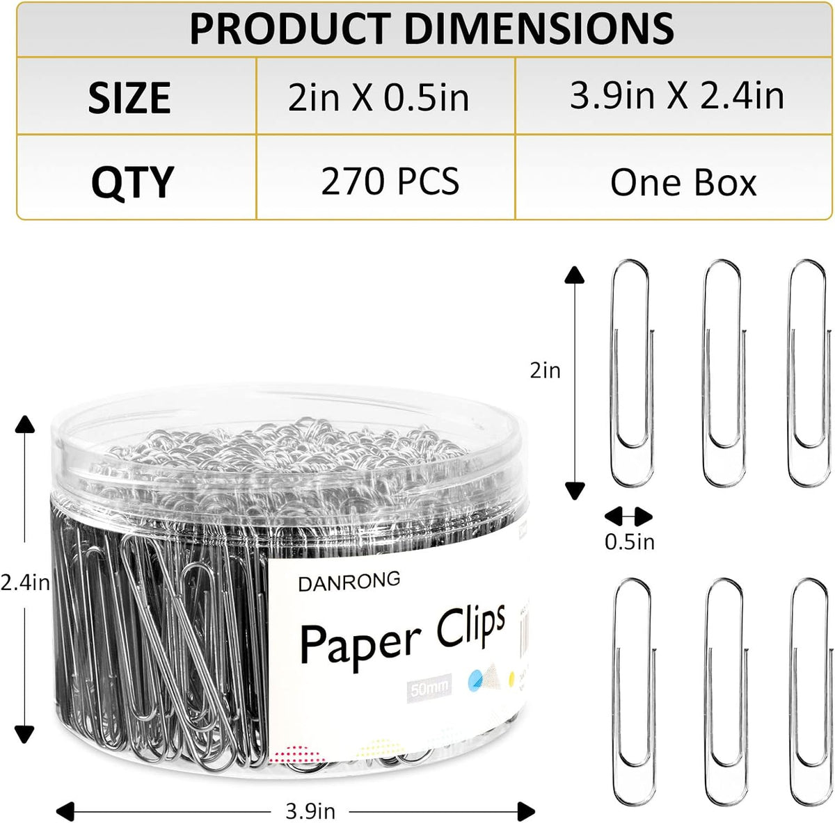 Silver Jumbo Paper Clips, 270pcs 2 Inch (50 mm) Paper Clip, Large Paperclips Great for Office School and Personal Use(2 in, Silver)