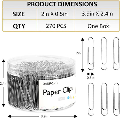 Silver Jumbo Paper Clips, 270pcs 2 Inch (50 mm) Paper Clip, Large Paperclips Great for Office School and Personal Use(2 in, Silver)