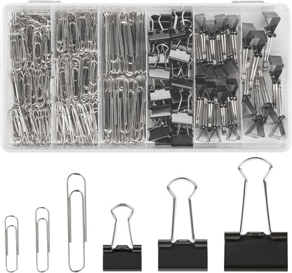 500PCS Paper Clips and Binder Clips Assorted Sizes
