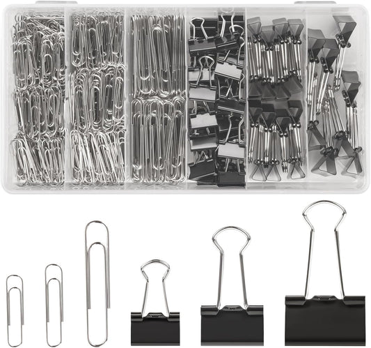 500PCS Paper Clips and Binder Clips Assorted Sizes