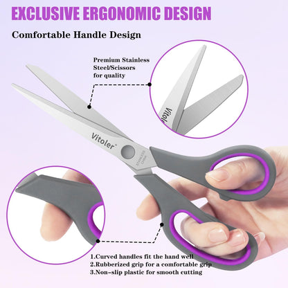 Vitoler Scissors 8.5" Heavy Duty scissors all purpose Bulk Set of 3