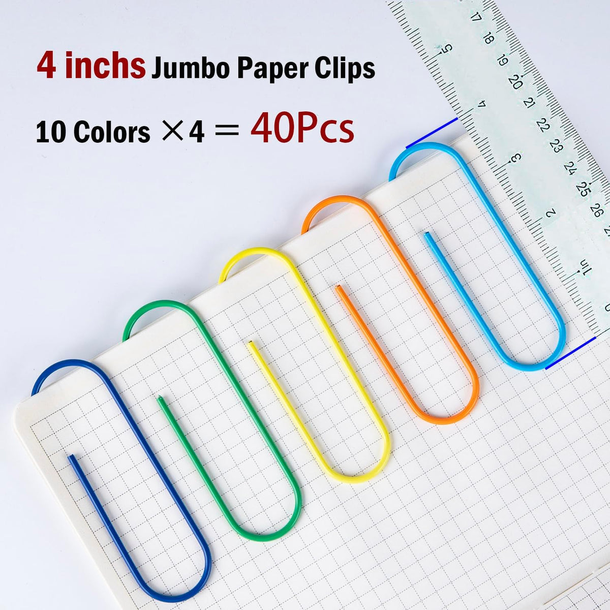 Timenu 4 Inch Jumbo Paper Clips, Large Colored Paper Clips, 40 Pack