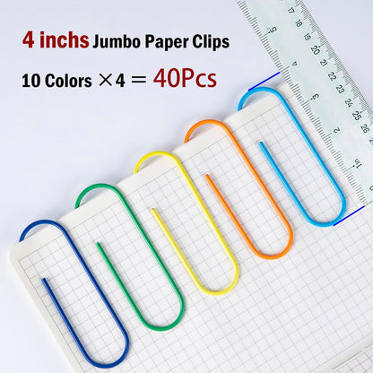 Timenu 4 Inch Jumbo Paper Clips, Large Colored Paper Clips, 40 Pack