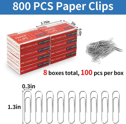 800 PCS Medium Paper Clips #1, Smooth Paperclip for Office & School, 1.3 in