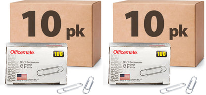 Officemate Premium #1 Paper Clips, 1,000 Paper Clips (10 Boxes of 100 Each) (99916) , Silver