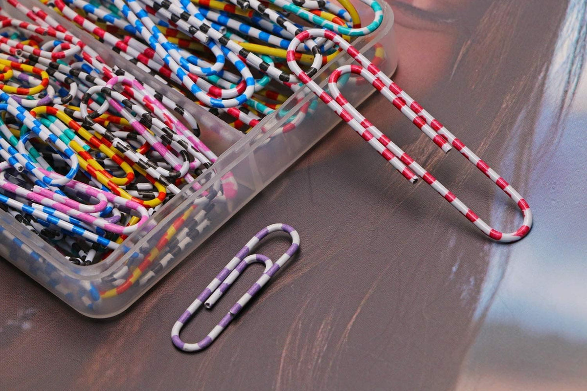 Vinaco Color Stripe Paper Clips, 400Pcs Medium Large 1.3" & 2", Rustproof