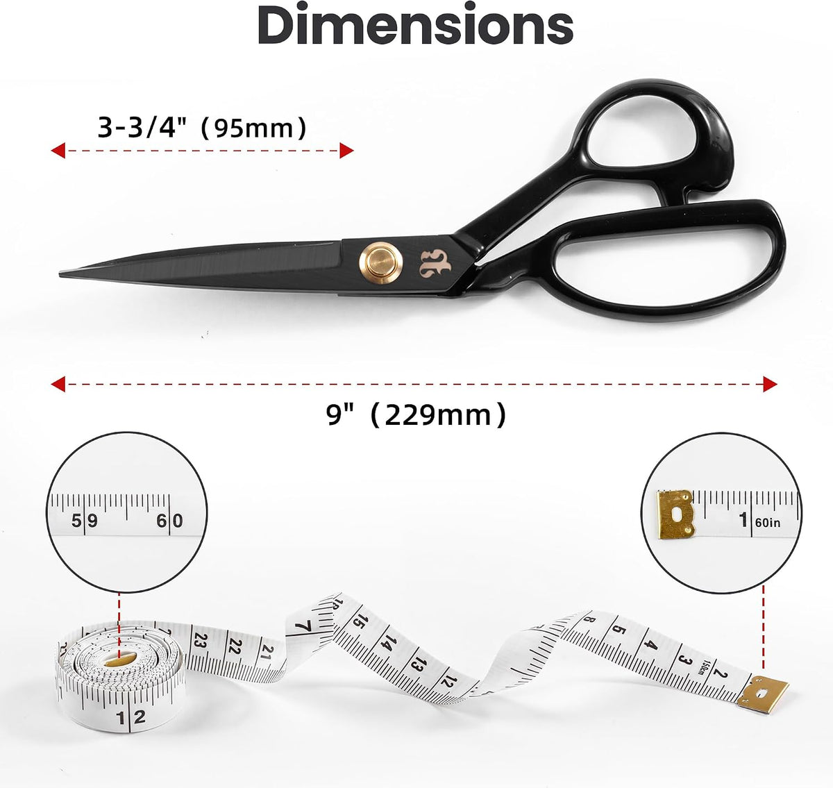 Professional Tailor Scissors 9 Inch for Cutting Fabric Heavy Duty Scissors for Leather Cutting Industrial Sharp Sewing Shears for Home Office Artists Dressmakers