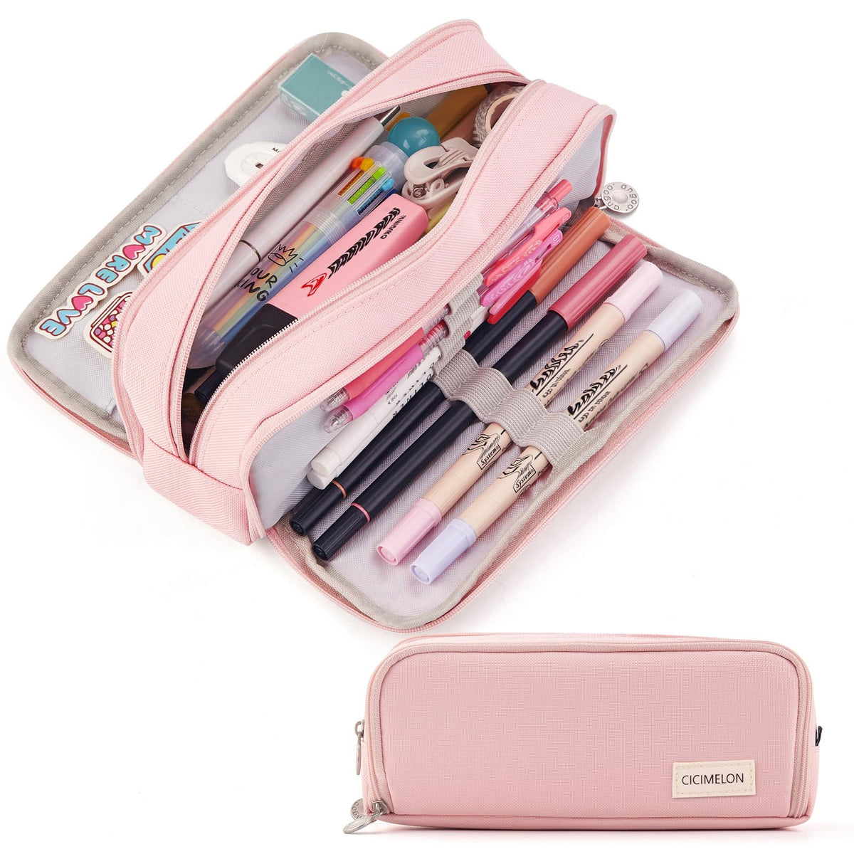 CICIMELON Large Capacity Pencil Case 3 Compartment Pouch Pen Bag for School Teen Girl Boy Men Women (Black)