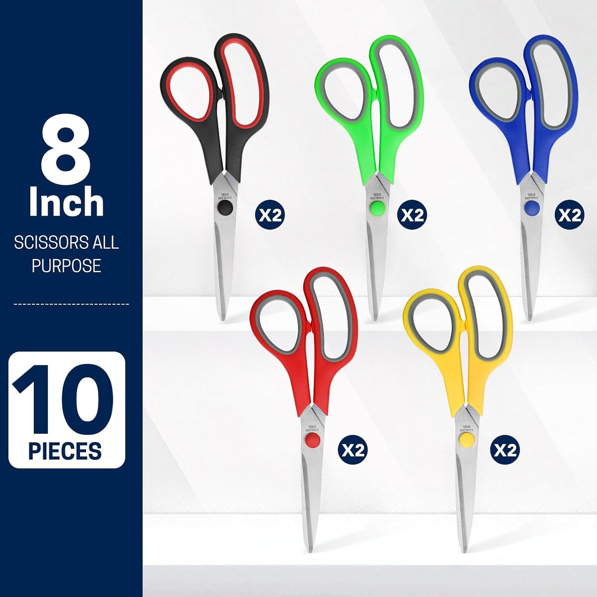 BURVAGY 10 Pack 8" Scissors All Purpose, Heavy Duty Scissors for Office