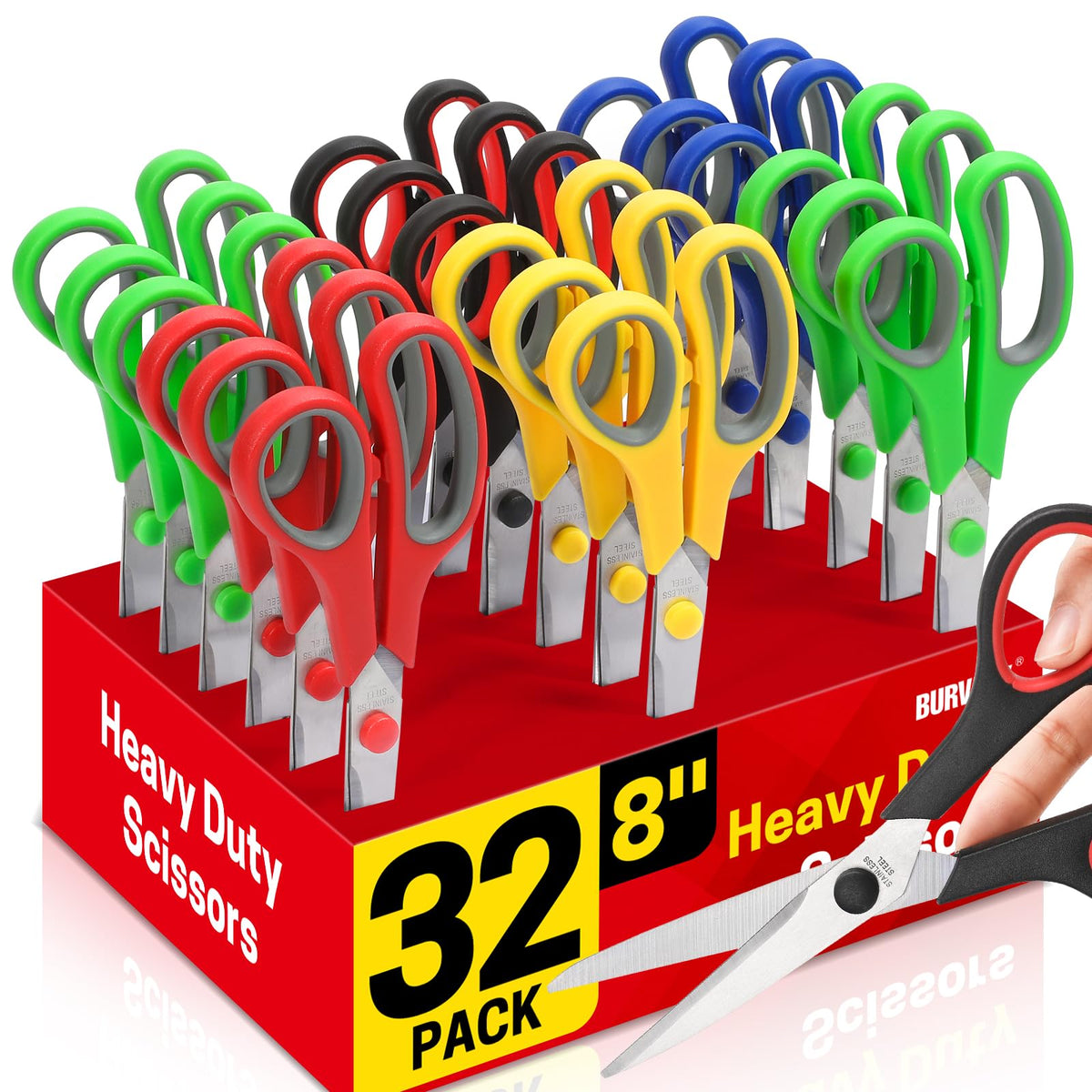 BURVAGY 12 Pack 8" Scissors All Purpose, Heavy Duty Scissors for Office