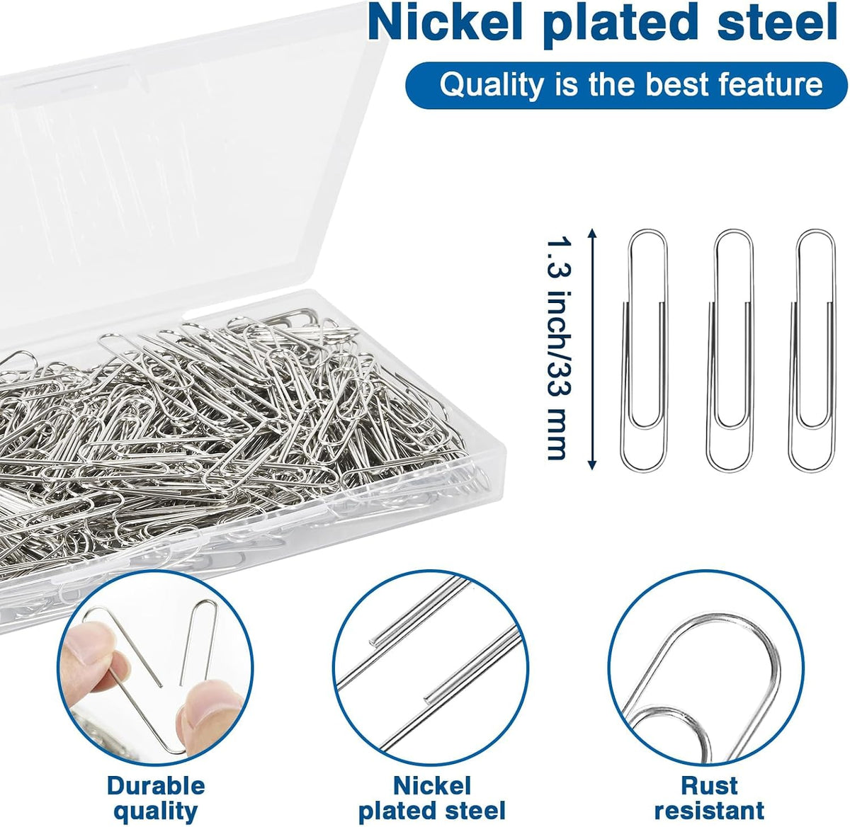 400 Pcs Medium Paper Clips,1.3 inch Metal Paper Clip for Office, School.
