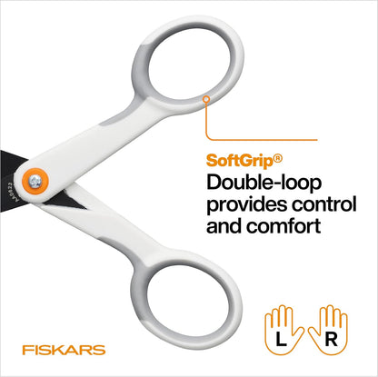Fiskars 5" Non-Stick Micro-Tip Scissors for Sticky Materials, No. 5, White