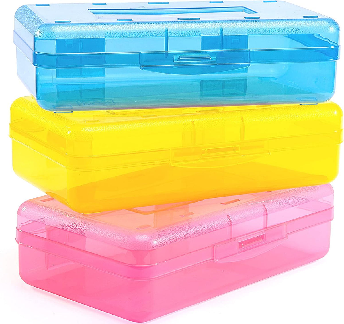 Sooez 3 Pack Pencil Case, Large Hard Pencil Box Bulk, Clear Crayon Box