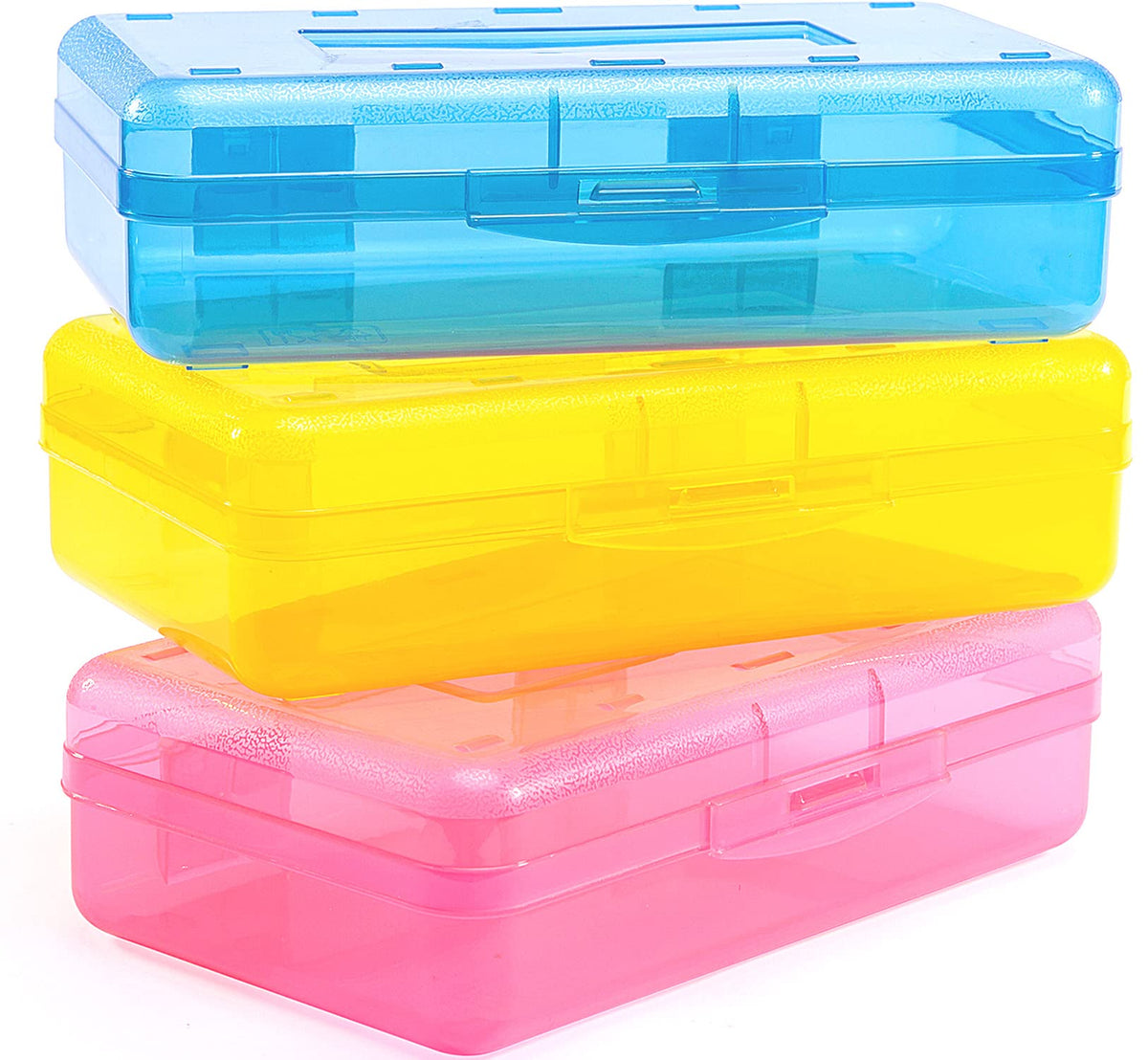 Sooez 3 Pack Pencil Case, Large Hard Pencil Box Bulk, Clear Crayon Box