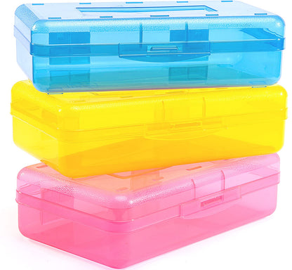 Sooez 3 Pack Pencil Case, Large Hard Pencil Box Bulk, Clear Crayon Box