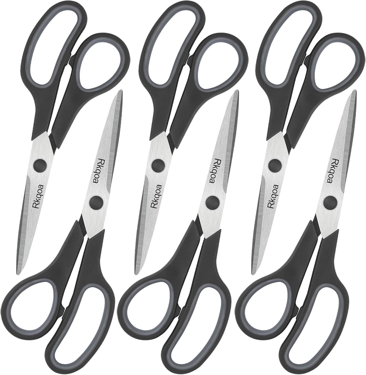 Black 6 Scissors Pack, Rkqoa 8" All Purpose Sharp Scissor for Everyday Use