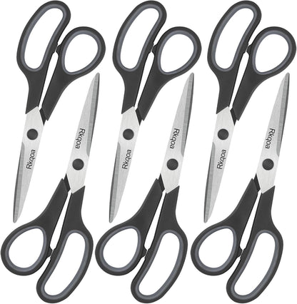 Black 6 Scissors Pack, Rkqoa 8" All Purpose Sharp Scissor for Everyday Use