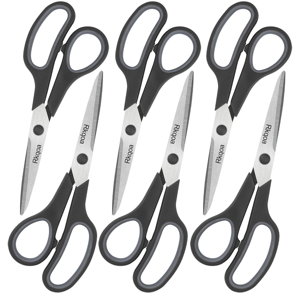 Scissors, 6 Pack 8" All Purpose Comfort-Grip Sharp Shears for Everyday Use