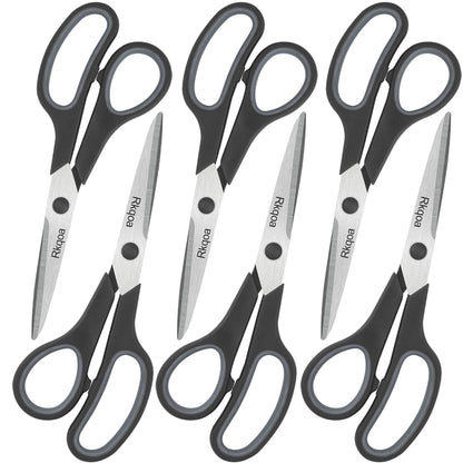 Scissors, 6 Pack 8" All Purpose Comfort-Grip Sharp Shears for Everyday Use