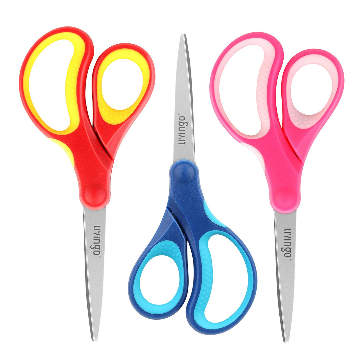 LIVINGO Kids Scissors for School 7" Pointed Tip 3 Pack