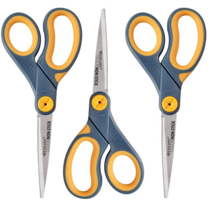 Westcott 8-Inch Non-Stick Titanium Scissors For Office and Home - Glide Adjust Technology - Grey/Yellow Craft, Fabric Scissors - 2 Pack