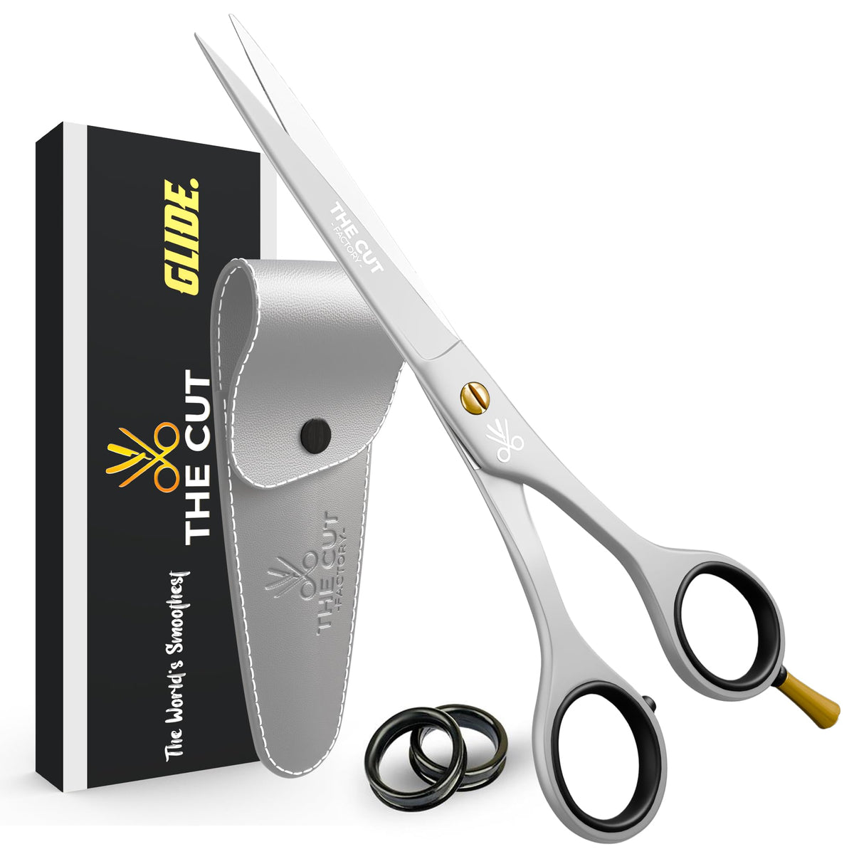 The Cut Factory® Hair Scissors & Hair Cutting Scissors - 6.5” Matte Black Professional Barber Shears with Micro-Serrated Blade, Gift Box & Leather Pouch