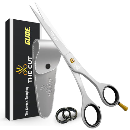 The Cut Factory® Hair Scissors & Hair Cutting Scissors - 6.5” Matte Black Professional Barber Shears with Micro-Serrated Blade, Gift Box & Leather Pouch