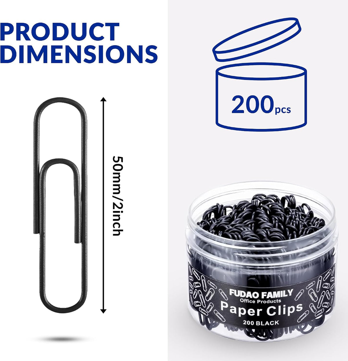 Large Paper Clips, 2 Inch Black Paper Clip, 200 pcs Jumbo Paperclips