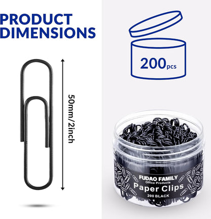 Large Paper Clips, 2 Inch Black Paper Clip, 200 pcs Jumbo Paperclips