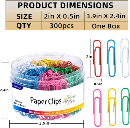 Colored Jumbo Paper Clips, 2 Inch (50mm), 300PCS