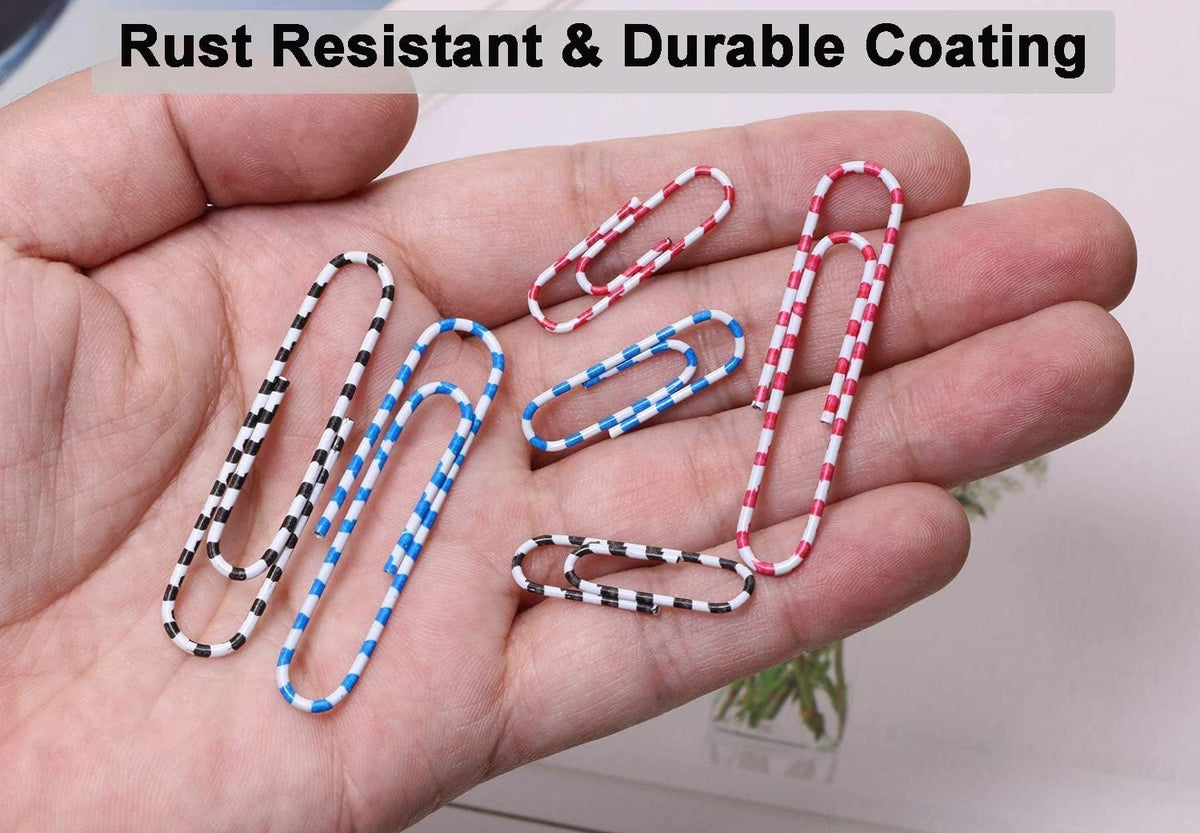 Vinaco Color Stripe Paper Clips, 400Pcs Medium Large 1.3" & 2", Rustproof