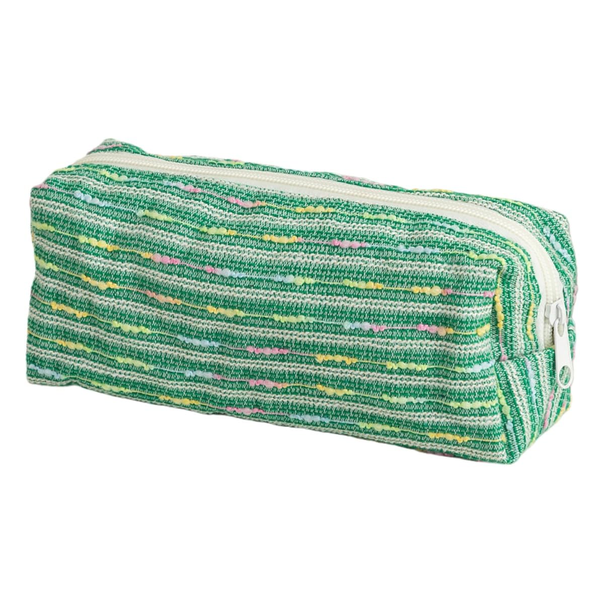 Seersucker Striped Pencil Bag, Large Capacity Stationery Pouch