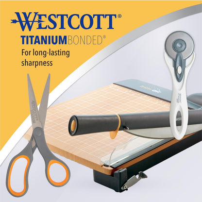 Westcott 8-Inch Titanium Bonded Straight Scissors, Soft Handle, Gray/Yellow, 4-Pack