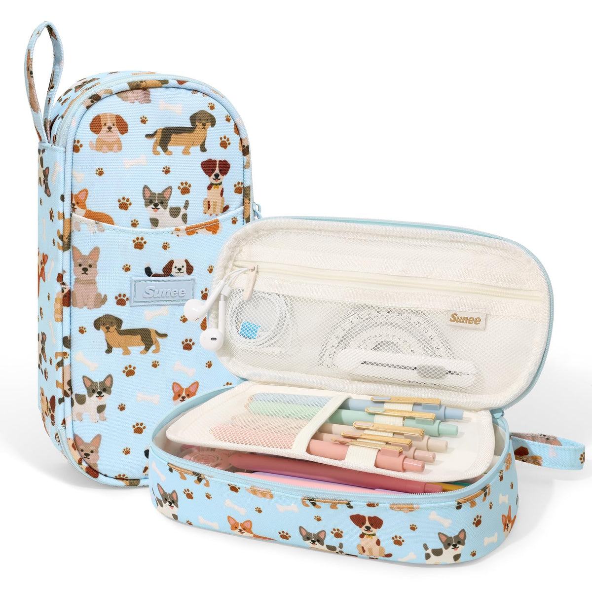 SUNEE Cute Pencil Case, Large Pencil Pouch, Aesthetic Big Pencil Bag with Zipper, Kawaii Stationery Storage and Organizer, School Supplies for Teen and Adult, Boys&Girls, Soft Corduroy Warm Beige